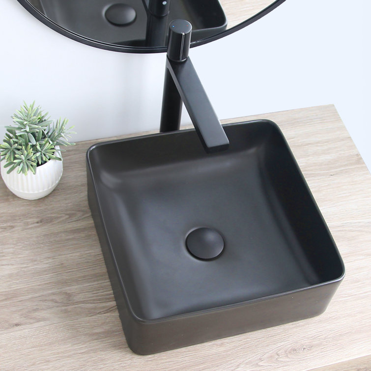 Matte Black Ceramic Square Vessel Bathroom Sink