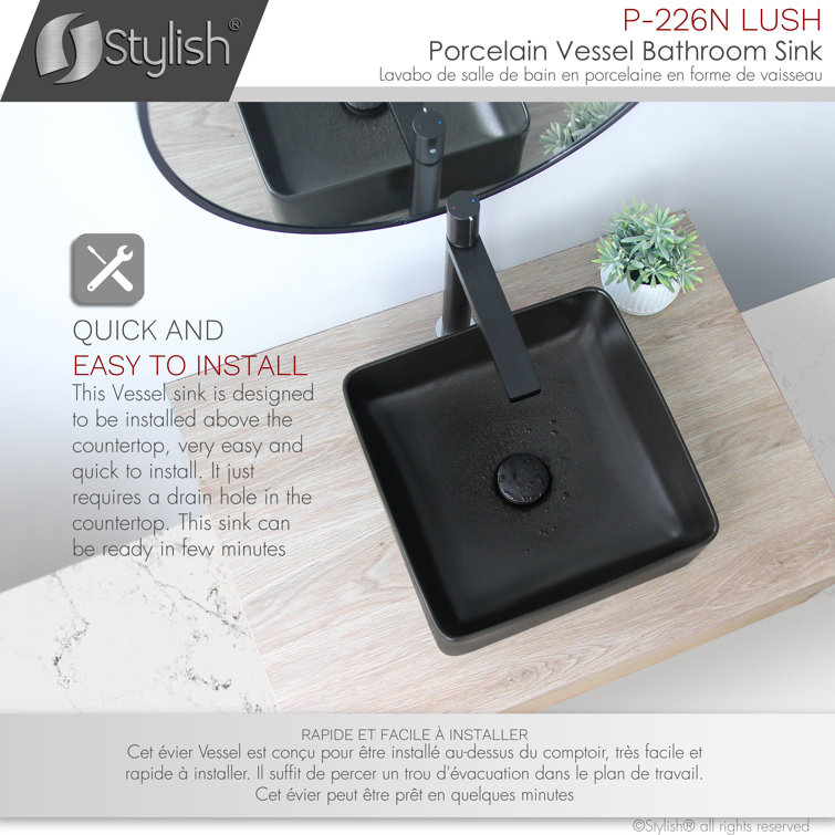Matte Black Ceramic Square Vessel Bathroom Sink