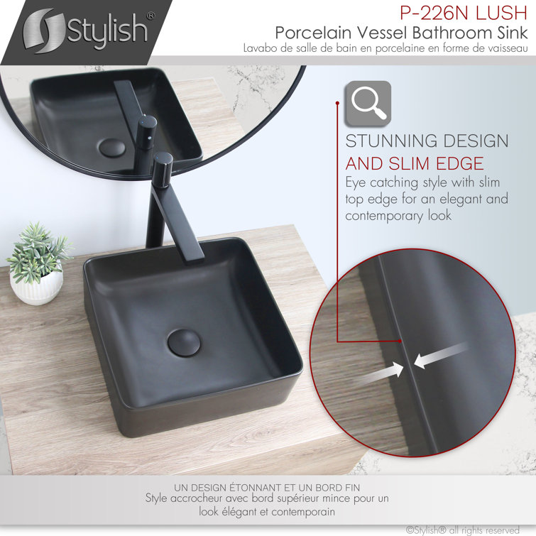 Matte Black Ceramic Square Vessel Bathroom Sink