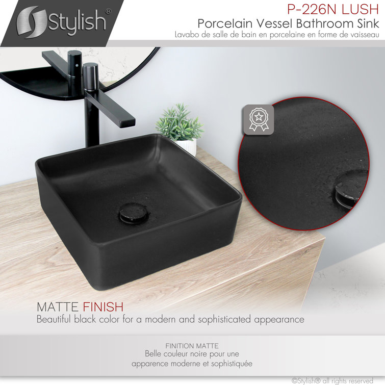Matte Black Ceramic Square Vessel Bathroom Sink