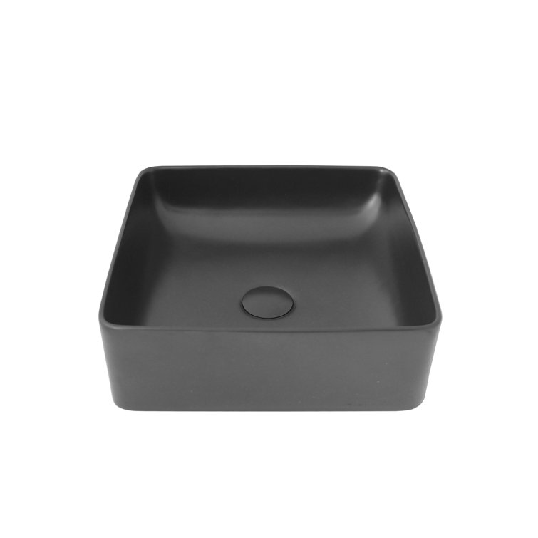 Matte Black Ceramic Square Vessel Bathroom Sink