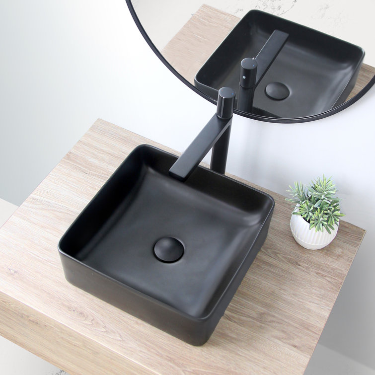 Matte Black Ceramic Square Vessel Bathroom Sink