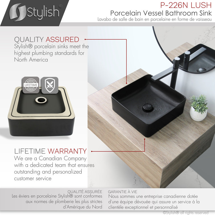 Matte Black Ceramic Square Vessel Bathroom Sink