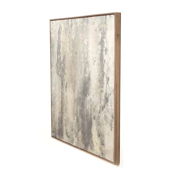 Large Gray and Beige Abstract Canvas Diptych with Walnut Frame
