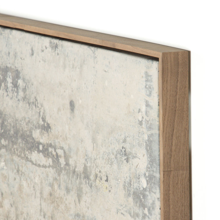 Large Gray and Beige Abstract Canvas Diptych with Walnut Frame
