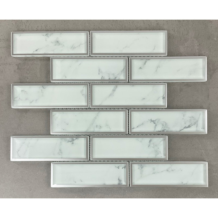 Ivory 2 x 6 Brick Glass Wall Mosaic Tile Set