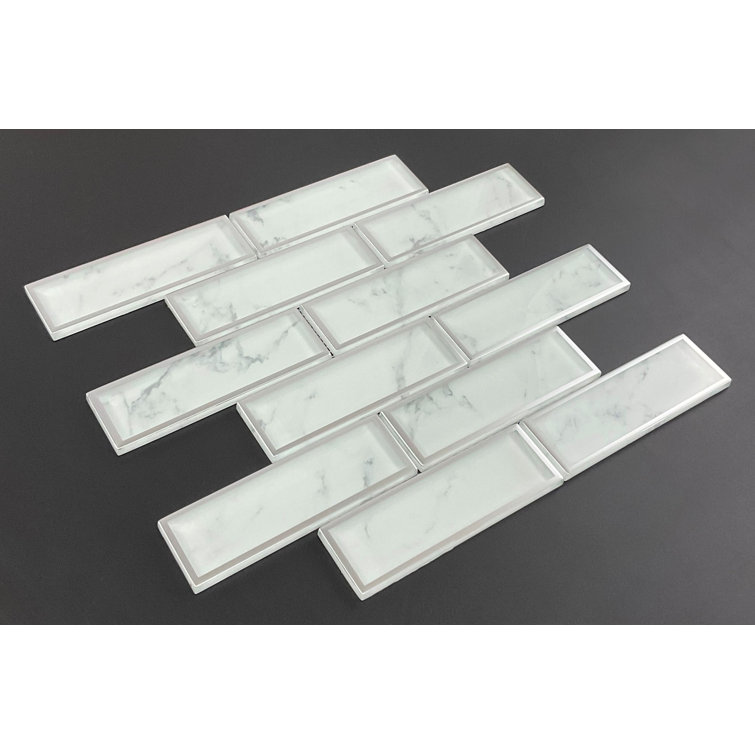 Ivory 2 x 6 Brick Glass Wall Mosaic Tile Set