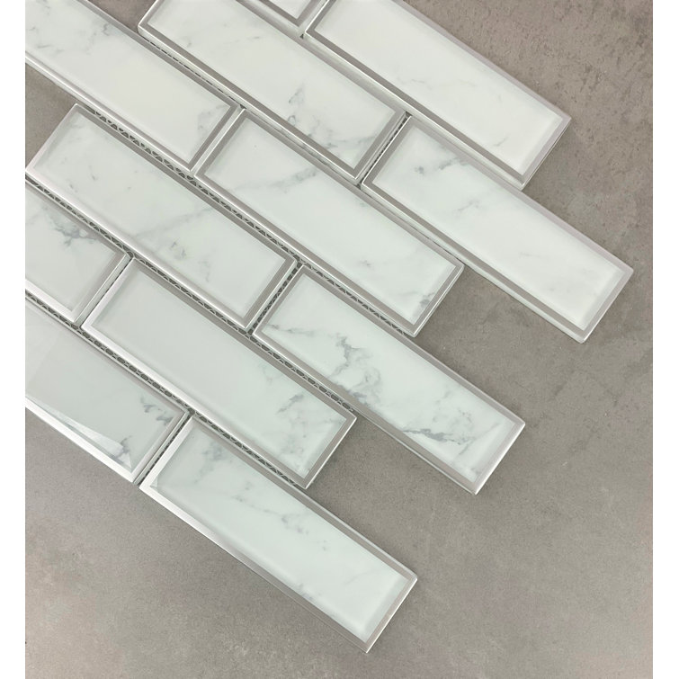 Ivory 2 x 6 Brick Glass Wall Mosaic Tile Set
