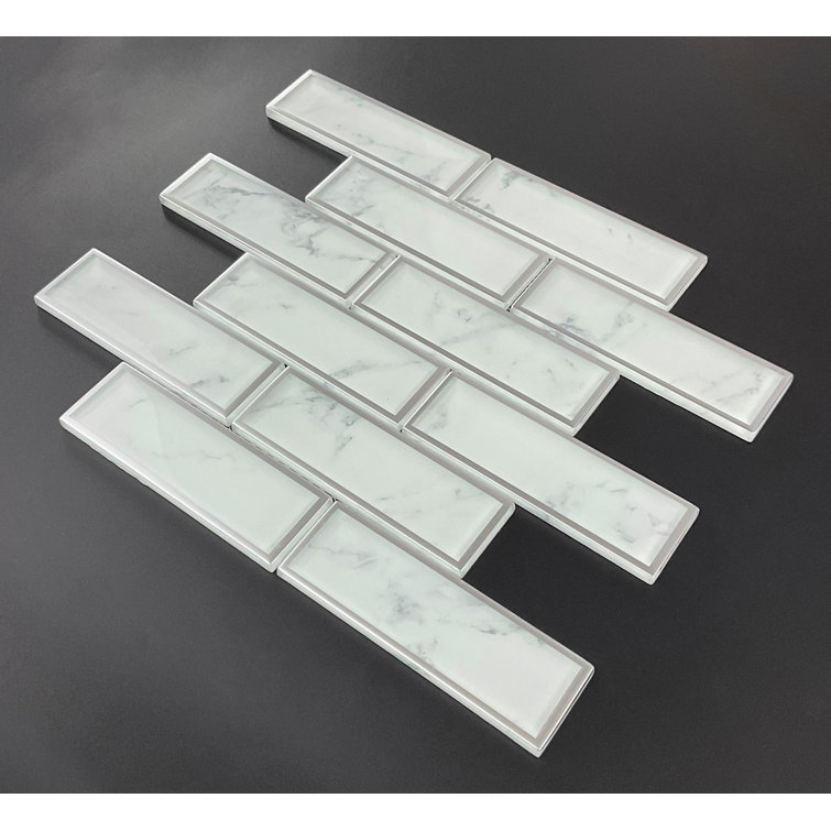 Ivory 2 x 6 Brick Glass Wall Mosaic Tile Set