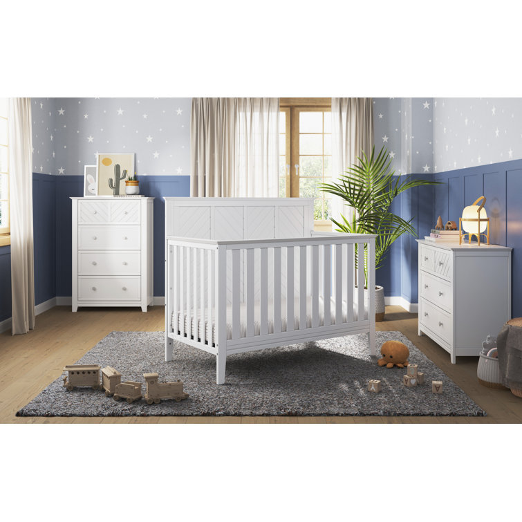 Matte White Chevron Pattern 3-Drawer Nursery Dresser
