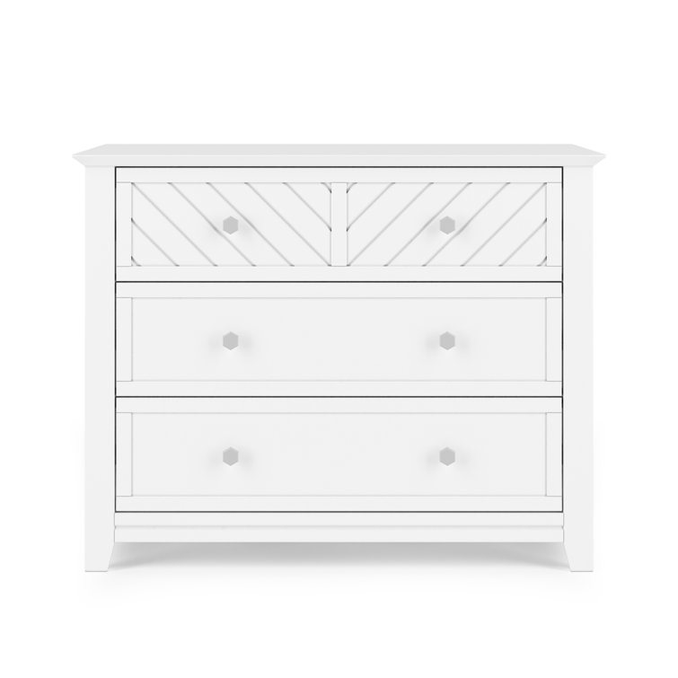 Matte White Chevron Pattern 3-Drawer Nursery Dresser