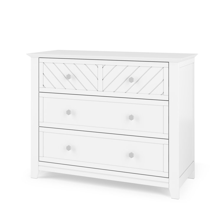Matte White Chevron Pattern 3-Drawer Nursery Dresser