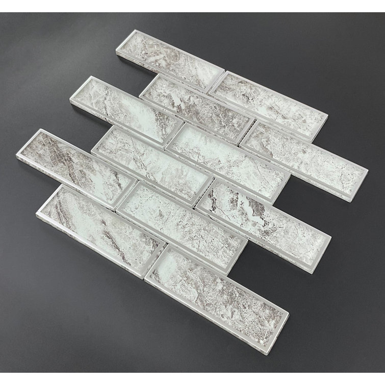 Beige 2 x 6 Brick Glass Wall Mosaic Tile Set