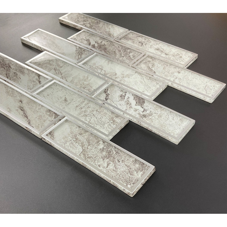 Beige 2 x 6 Brick Glass Wall Mosaic Tile Set