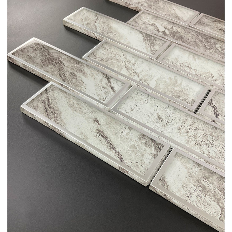 Beige 2 x 6 Brick Glass Wall Mosaic Tile Set