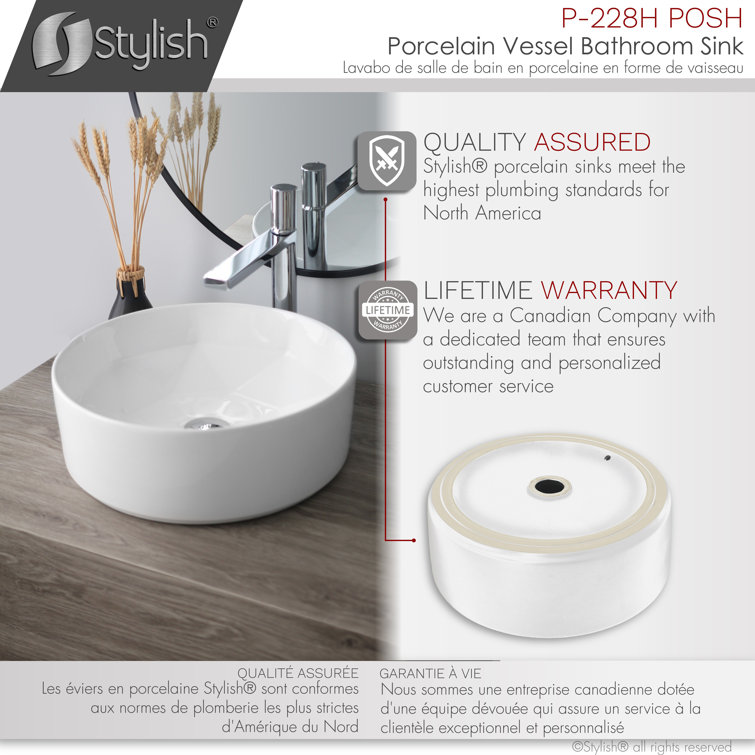 Stylish 16" White Ceramic Round Vessel Sink