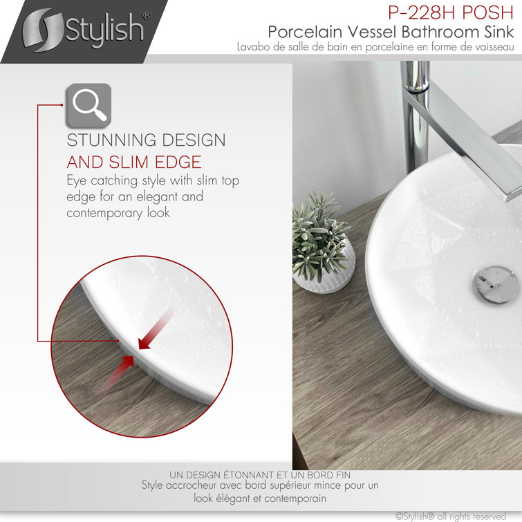 Stylish 16" White Ceramic Round Vessel Sink