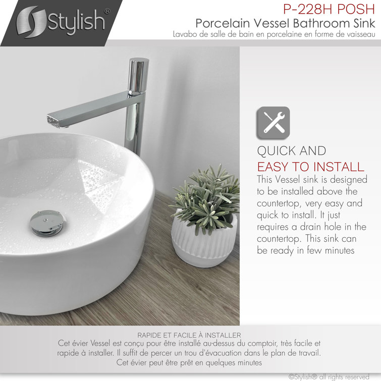 Stylish 16" White Ceramic Round Vessel Sink