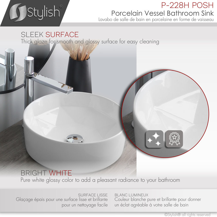Stylish 16" White Ceramic Round Vessel Sink