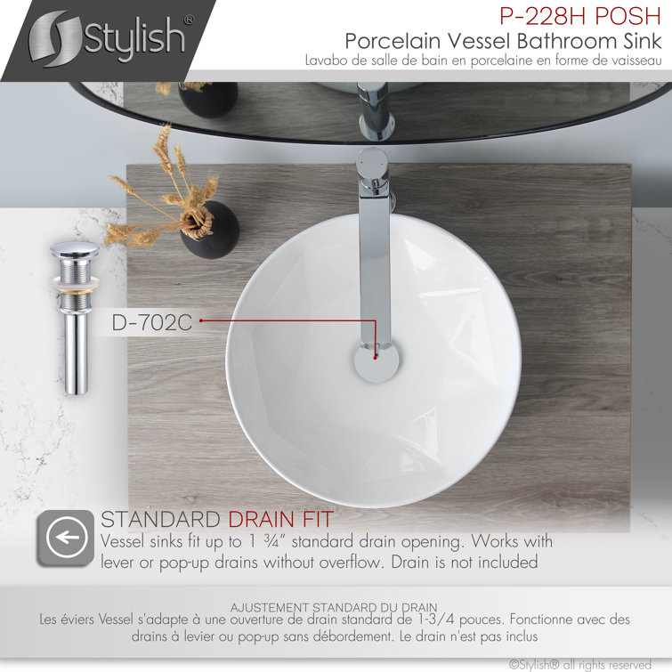 Stylish 16" White Ceramic Round Vessel Sink