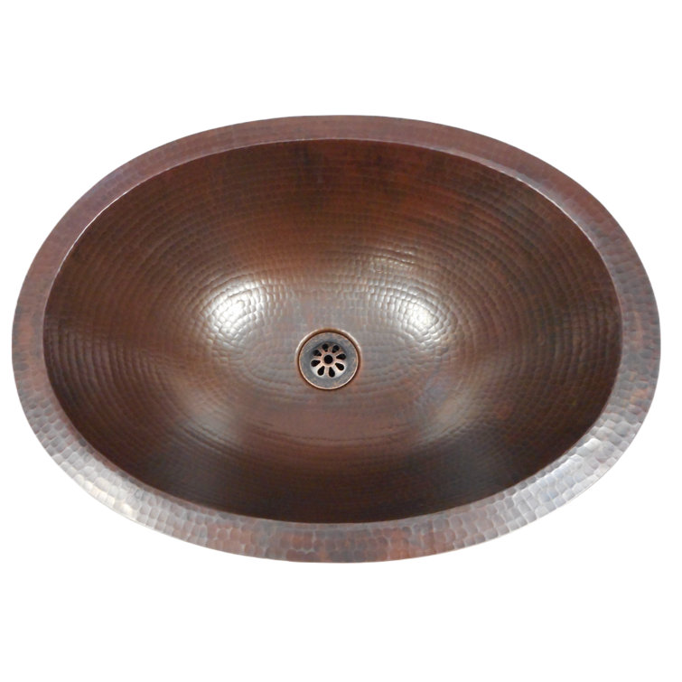 16'' Oval Rustic Copper Bathroom Sink with Grid Drain