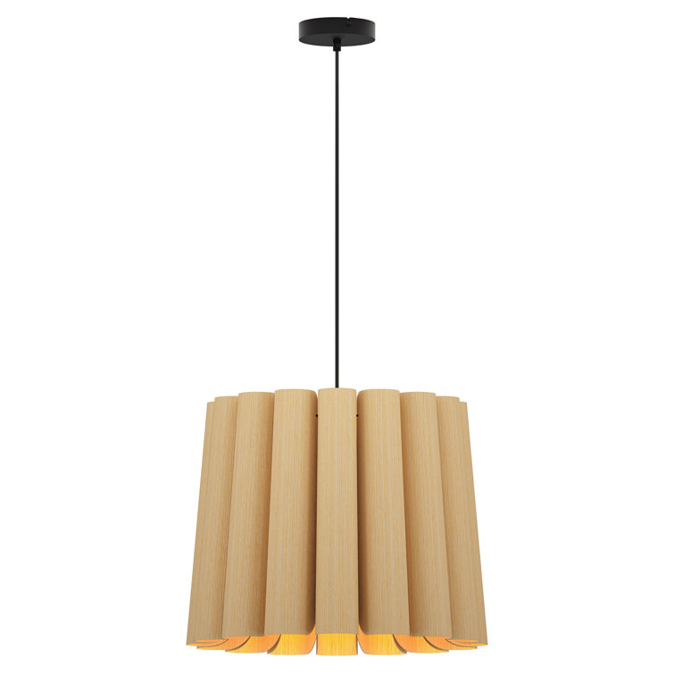 Ash Wood Veneer Pendant Light with Black Cord