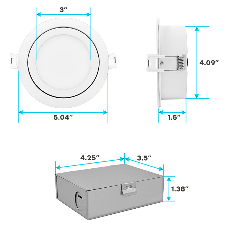 White 4'' Dimmable LED Canless Recessed Lighting Kit with Adjustable Color Temperature