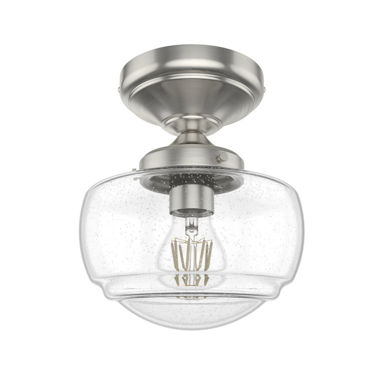 Saddle Creek Brushed Nickel 1-Light Mini Semi-Flush Mount with Clear Seeded Glass