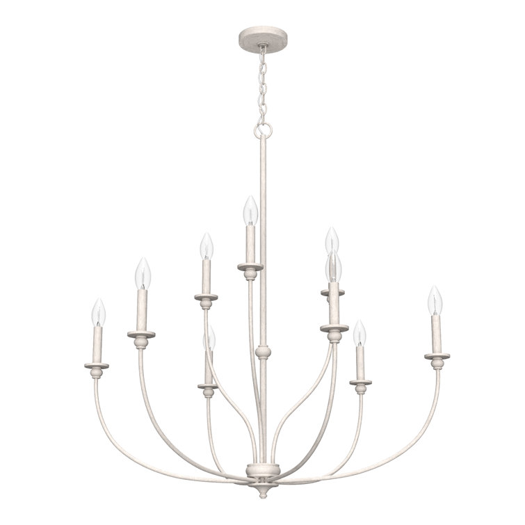 Distressed White 9-Light 2-Tier Metal Chandelier