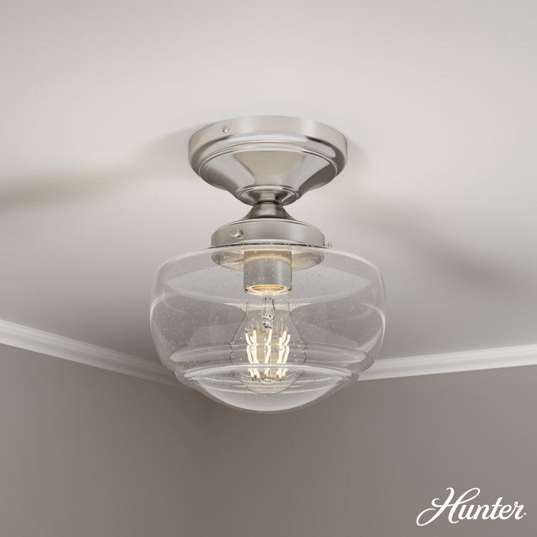 Saddle Creek Brushed Nickel 1-Light Mini Semi-Flush Mount with Clear Seeded Glass
