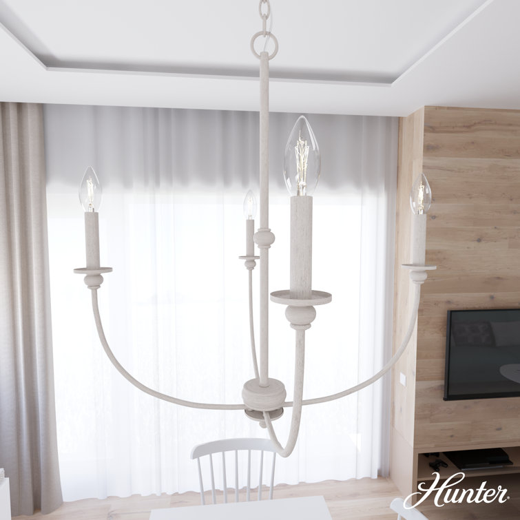 Distressed White Mini Metal 4-Light Chandelier