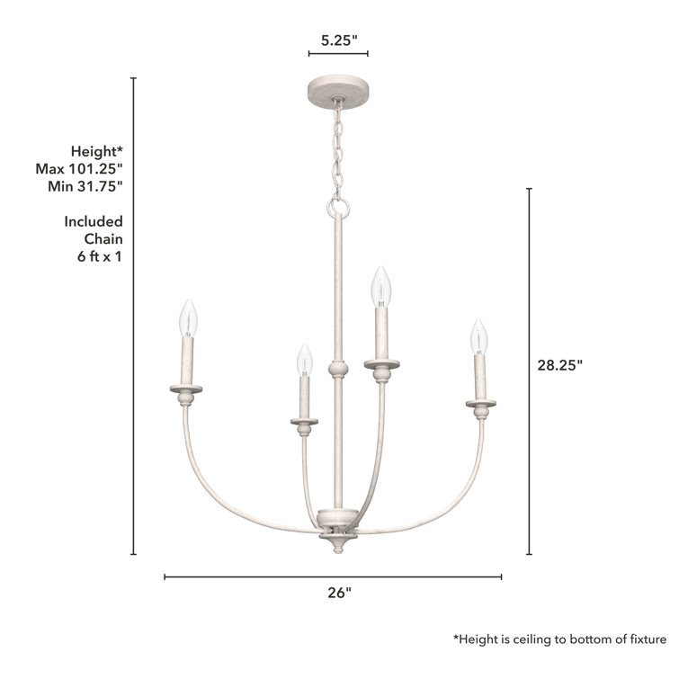 Distressed White Mini Metal 4-Light Chandelier