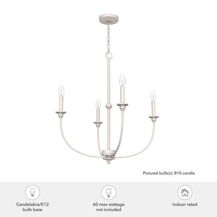 Distressed White Mini Metal 4-Light Chandelier