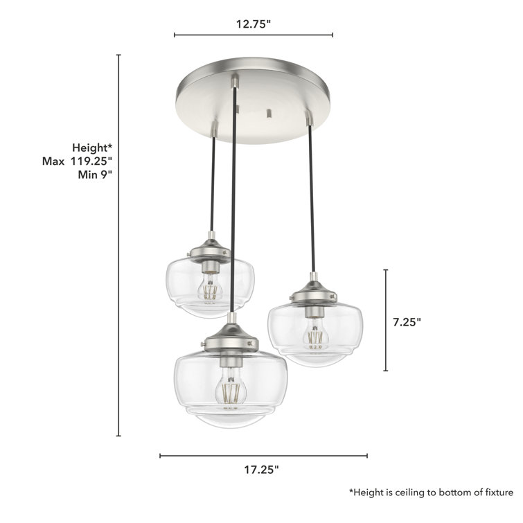 Saddle Creek 17" Brushed Nickel and Glass 3-Light Pendant