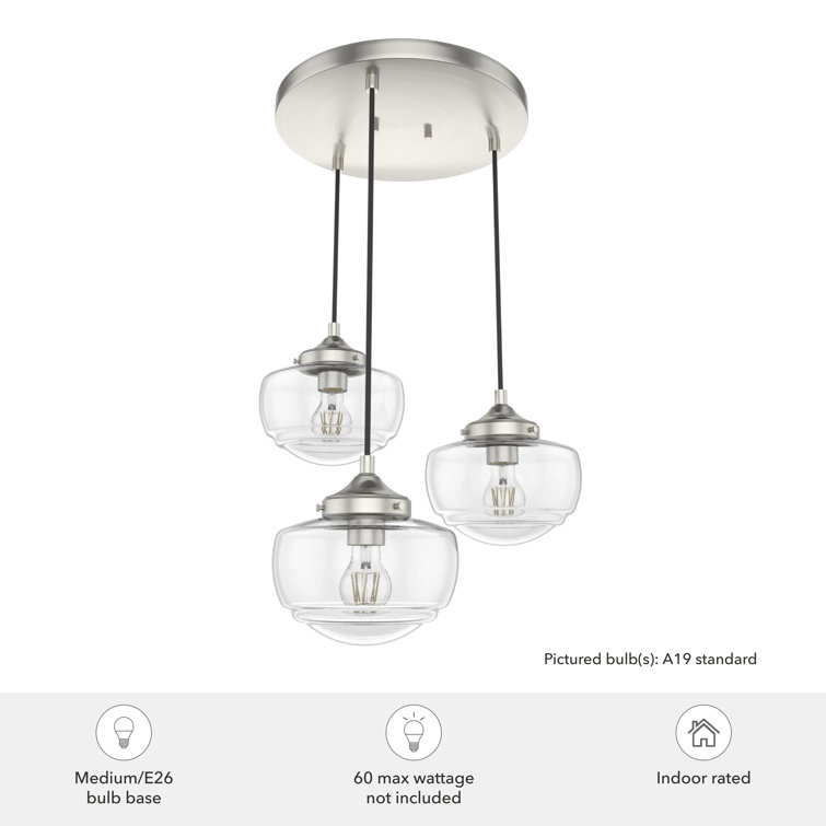Saddle Creek 17" Brushed Nickel and Glass 3-Light Pendant