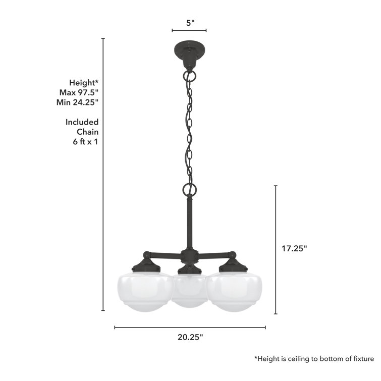 Saddle Creek Noble Bronze 3-Light Schoolhouse Chandelier with Cased White Glass