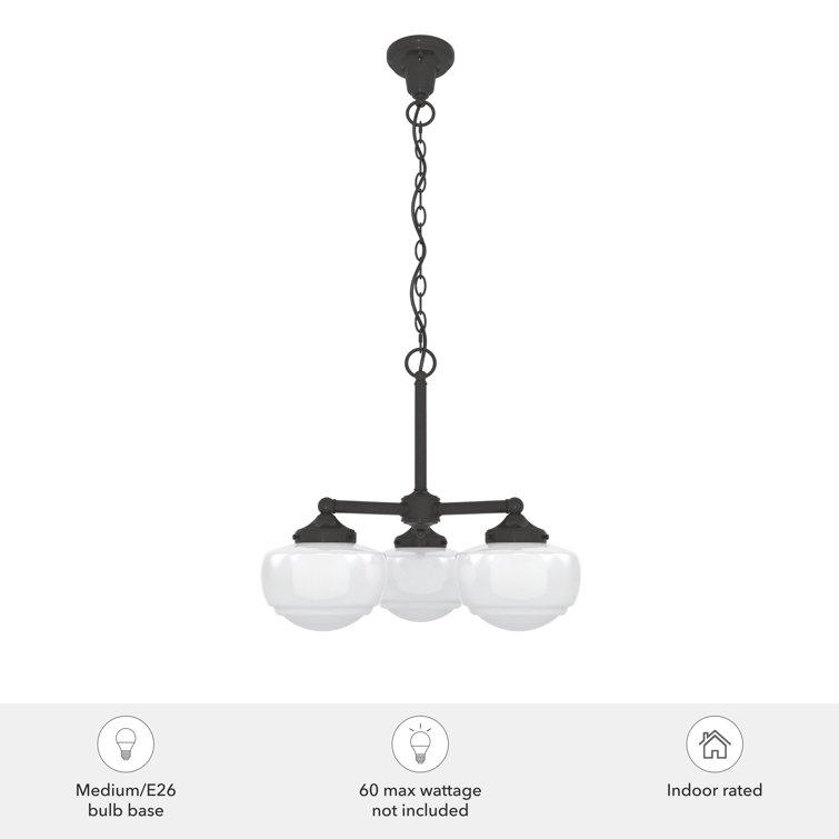 Saddle Creek Noble Bronze 3-Light Schoolhouse Chandelier with Cased White Glass