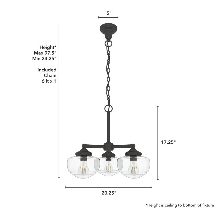 Noble Bronze Saddle Creek 3-Light Schoolhouse Chandelier