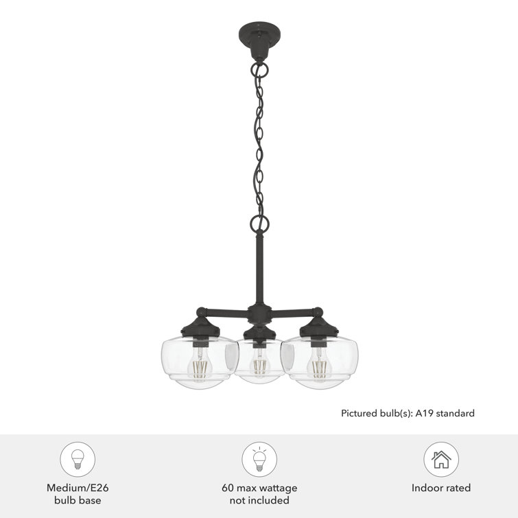 Noble Bronze Saddle Creek 3-Light Schoolhouse Chandelier