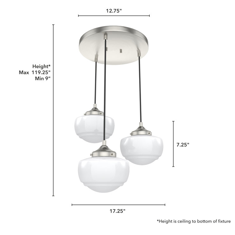 Saddle Creek Brushed Nickel 3-Light Schoolhouse Pendant