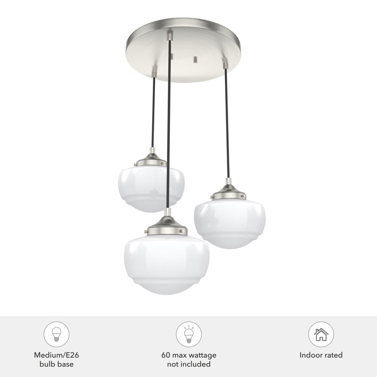 Saddle Creek Brushed Nickel 3-Light Schoolhouse Pendant