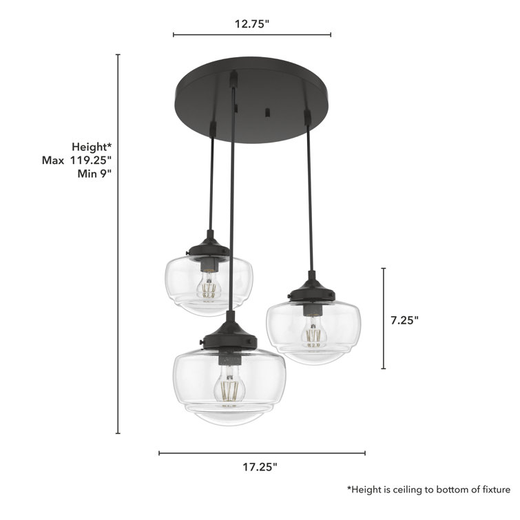 Noble Bronze 3-Light Schoolhouse Cluster Pendant