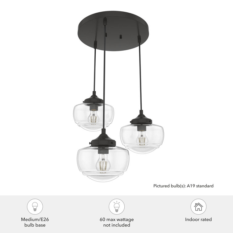 Noble Bronze 3-Light Schoolhouse Cluster Pendant