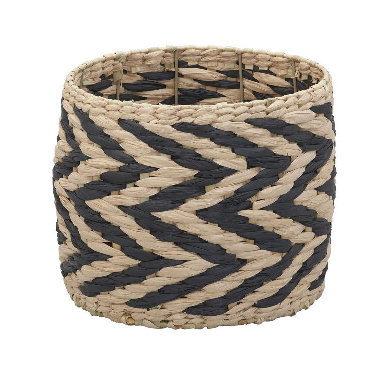 Natural and Black Round Wicker Storage Basket with Metal Frame