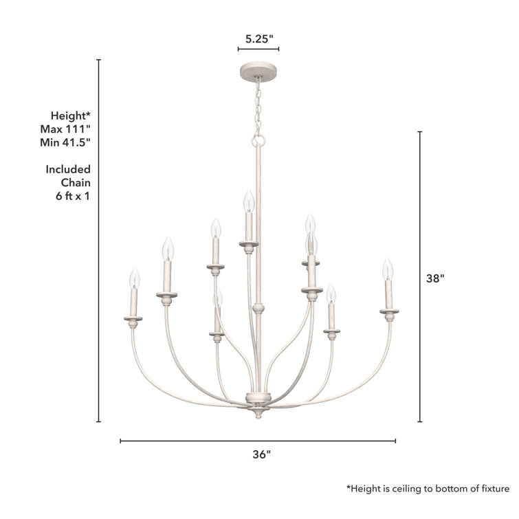 Distressed White 9-Light 2-Tier Metal Chandelier