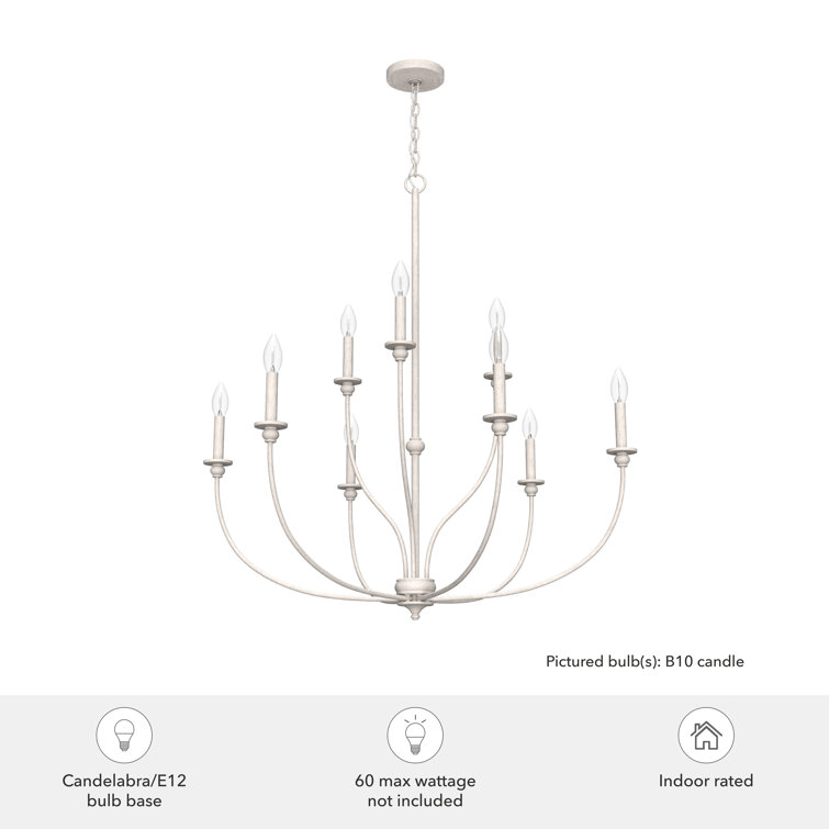 Distressed White 9-Light 2-Tier Metal Chandelier