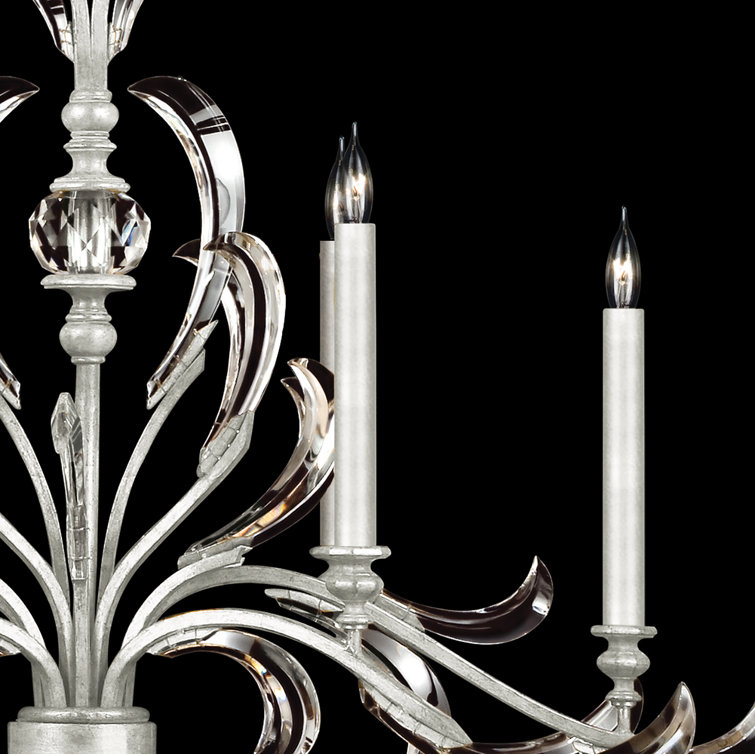 Elegant Beveled Arcs 44" Silver Leaf 6-Light Chandelier with Crystal Accents
