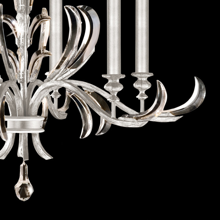 Beveled Arcs Silver Leaf 6-Light Chandelier with Crystal Accents