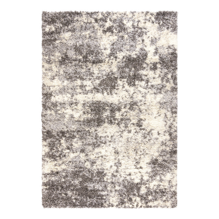 Gray Cream Abstract Shag 8' x 10' Synthetic Area Rug
