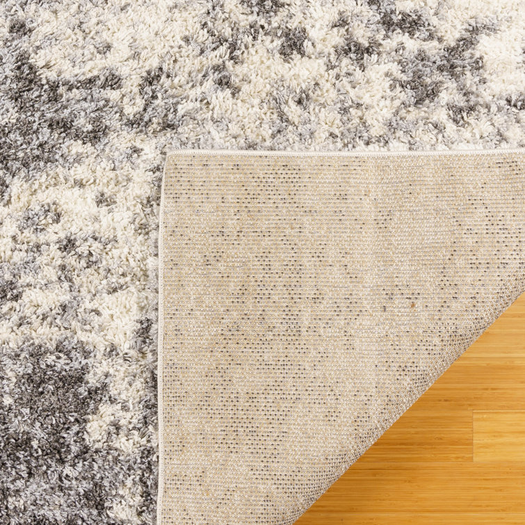 Gray and Off-White Abstract Shag Synthetic Area Rug, 8' x 10'